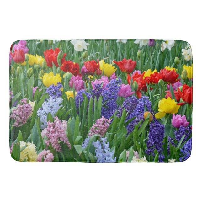 Colorful spring garden flowers bath mat (Front)