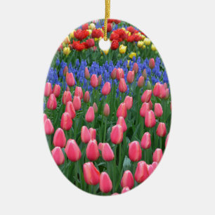 Colorful spring tulip garden ceramic ornament