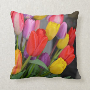 Colorful spring tulip print pillow