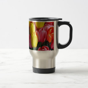 Colorful spring tulips bouquet travel mug