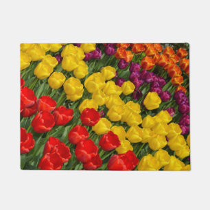 Colorful spring tulips doormat