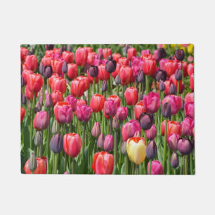 Colorful spring tulips doormat