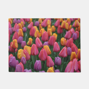 Colorful spring tulips doormat