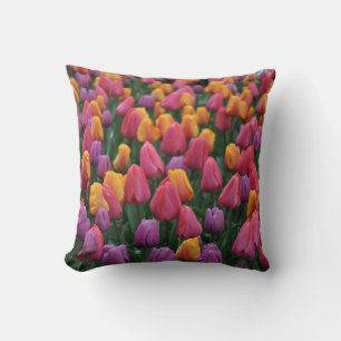 Colorful spring tulips throw pillow