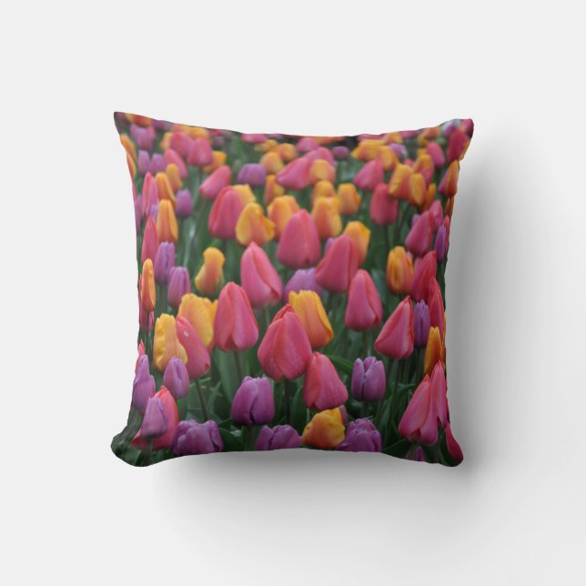 Colorful spring tulips throw pillow (Front)