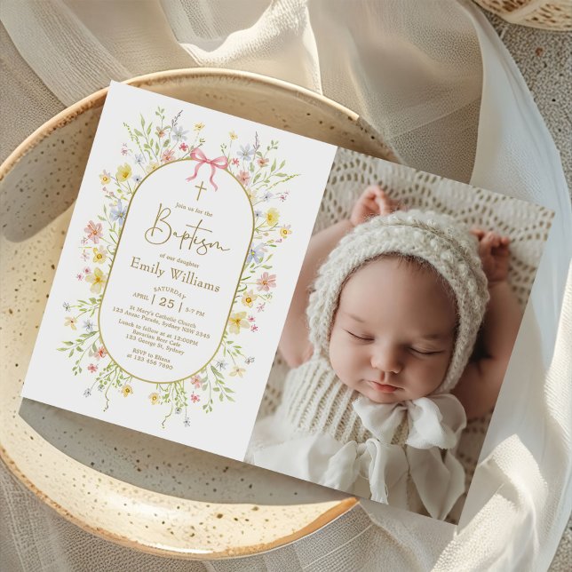 Colorful Spring Wildflower Meadow Baptism Photo Invitation (Creator Uploaded)