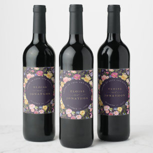  Colorful Spring Wildflower Meadow Garden Wedding  Wine Label