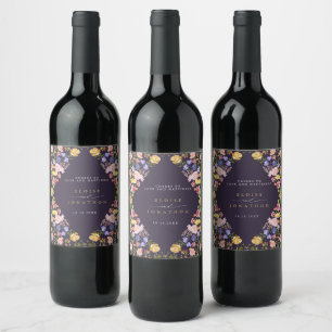Colorful Spring Wildflower Meadow Garden Wedding Wine Label