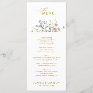 Colorful Spring Wildflower Meadow Gold Wedding Menu