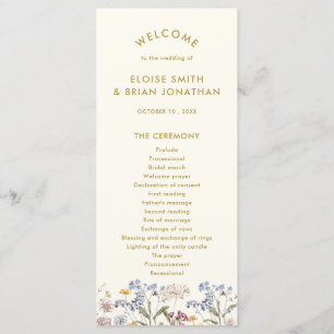 Colorful Spring Wildflower Meadow Gold Wedding  Program