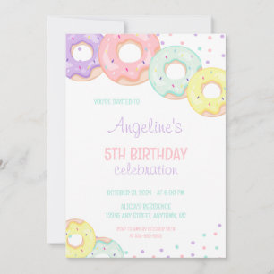 Colorful Sprinkle Donuts Kids Birthday Invitation