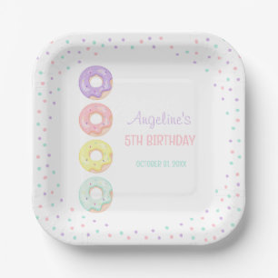 Colorful Sprinkle Sweet Donuts Kids Birthday Paper Plate