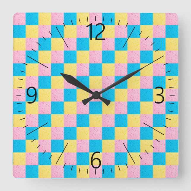 Colorful square pattern wall clock (Front)