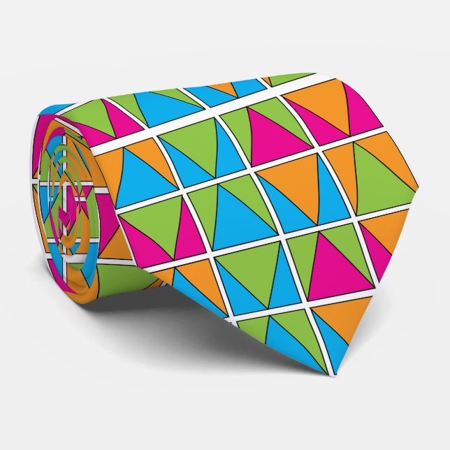 Colorful Square Triangle Geometric Tie (Rolled)