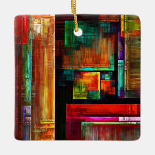Colorful Squares Modern Abstract Art Pattern #04 Ceramic Ornament