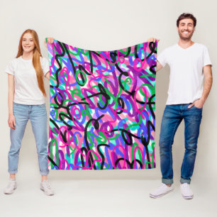Colorful Squiggles Abstract Art Fleece Blanket