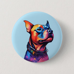 Colorful Staffy Bull Terrier Cyberpunk Design, 2 Inch Round Button