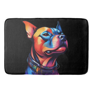 Colorful Staffy Bull Terrier Cyberpunk Design, Bath Mat