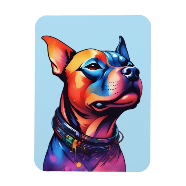 Colorful Staffy Bull Terrier Cyberpunk Design, Magnet (Vertical)
