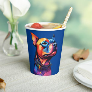 Colorful Staffy Bull Terrier Cyberpunk Design, Paper Cups