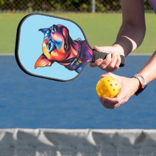 Colorful Staffy Bull Terrier Cyberpunk Design, Pickleball Paddle
