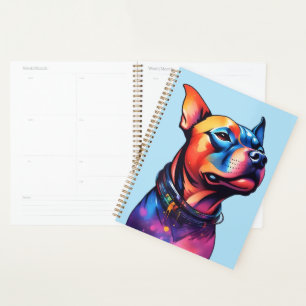 Colorful Staffy Bull Terrier Cyberpunk Design, Planner
