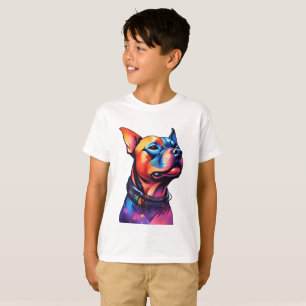 Colorful Staffy Bull Terrier Cyberpunk Design, T-Shirt