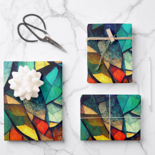 Colorful Stained Glass Abstraction Wrapping Paper Sheet