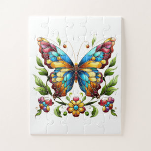 Colorful stained glass butterfly with flowers jigsaw puzzle