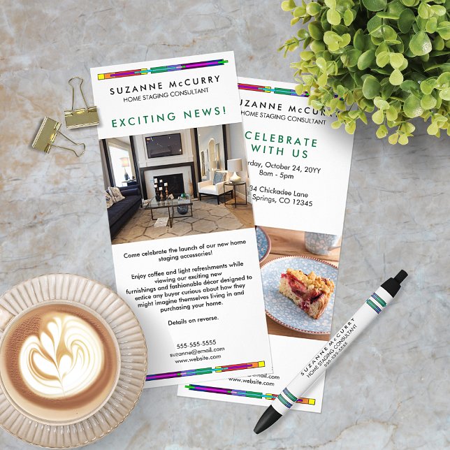 Colorful Stained Glass Design Custom Photo Rack Card (Front and Back)