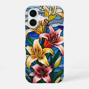 Colorful stained glass lilies iPhone 16 case