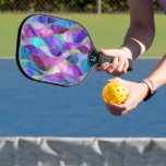 Colorful Stained Glass Mosaic Pickleball Paddle<br><div class="desc">Elevate your Pickleball game with our new desk mat design featuring a stained-glass mosaic pattern with glittery purple,  pink,  and blue tones.</div>