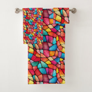 Colorful Stained Glass Pattern background Bath Towel Set