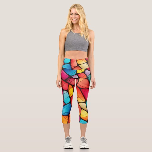 Colorful Stained Glass Pattern background Capri Leggings (Front)