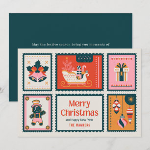Colorful Stamps Merry Christmas Greeting   Holiday Card