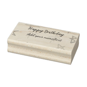 Colorful stars happy birthday add name text simple rubber stamp
