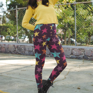 Colorful Stars on Dark Purple Patterned Leggings