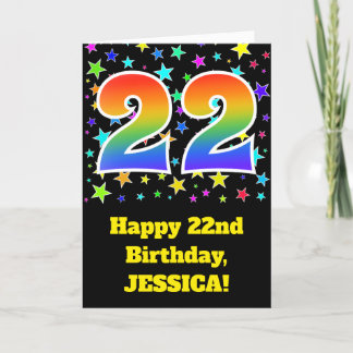 Colorful Stars + Rainbow Pattern "22" Birthday # Card