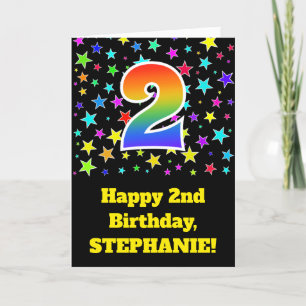 Colorful Stars + Rainbow Pattern "2" Birthday # Card