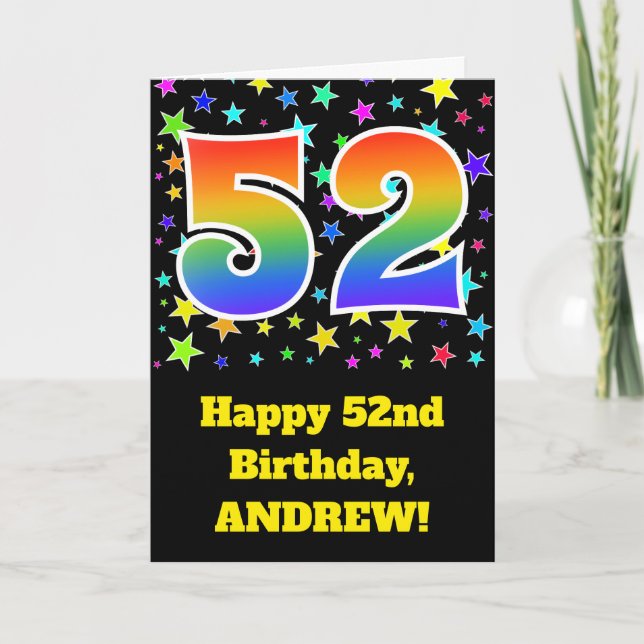 Colorful Stars + Rainbow Pattern "52" Birthday # Card (Front)