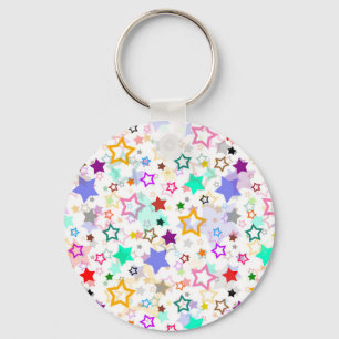 Colorful Stars White  Keychain