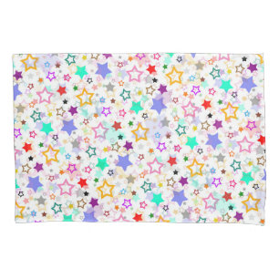Colorful Stars White  Pillowcase