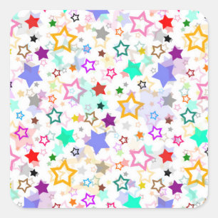 Colorful Stars White  Square Sticker