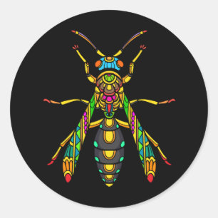 colorful-stinger-bee-mandala-arts-isolated-black-w classic round sticker