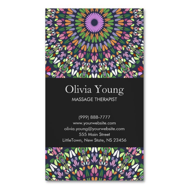 Colorful Stone Mandala Magnetic Business Card (Front Vertical)