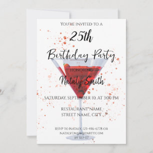 Colorful strawberry martini cocktail invitation