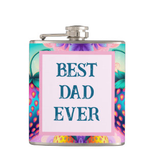Colorful strawberry with Best Dad Ever Hip Flask