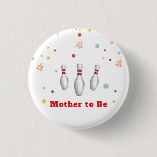 Colorful Strike Up Bowling Sport Baby Shower 1 Inch Round Button