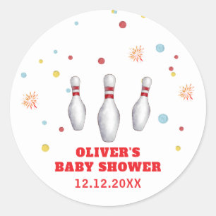 Colorful Strike Up Bowling Sport Baby Shower Classic Round Sticker
