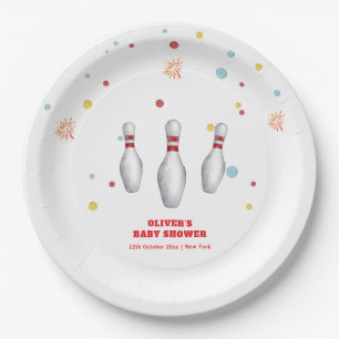 Colorful Strike Up Bowling Sport Baby Shower Paper Plate